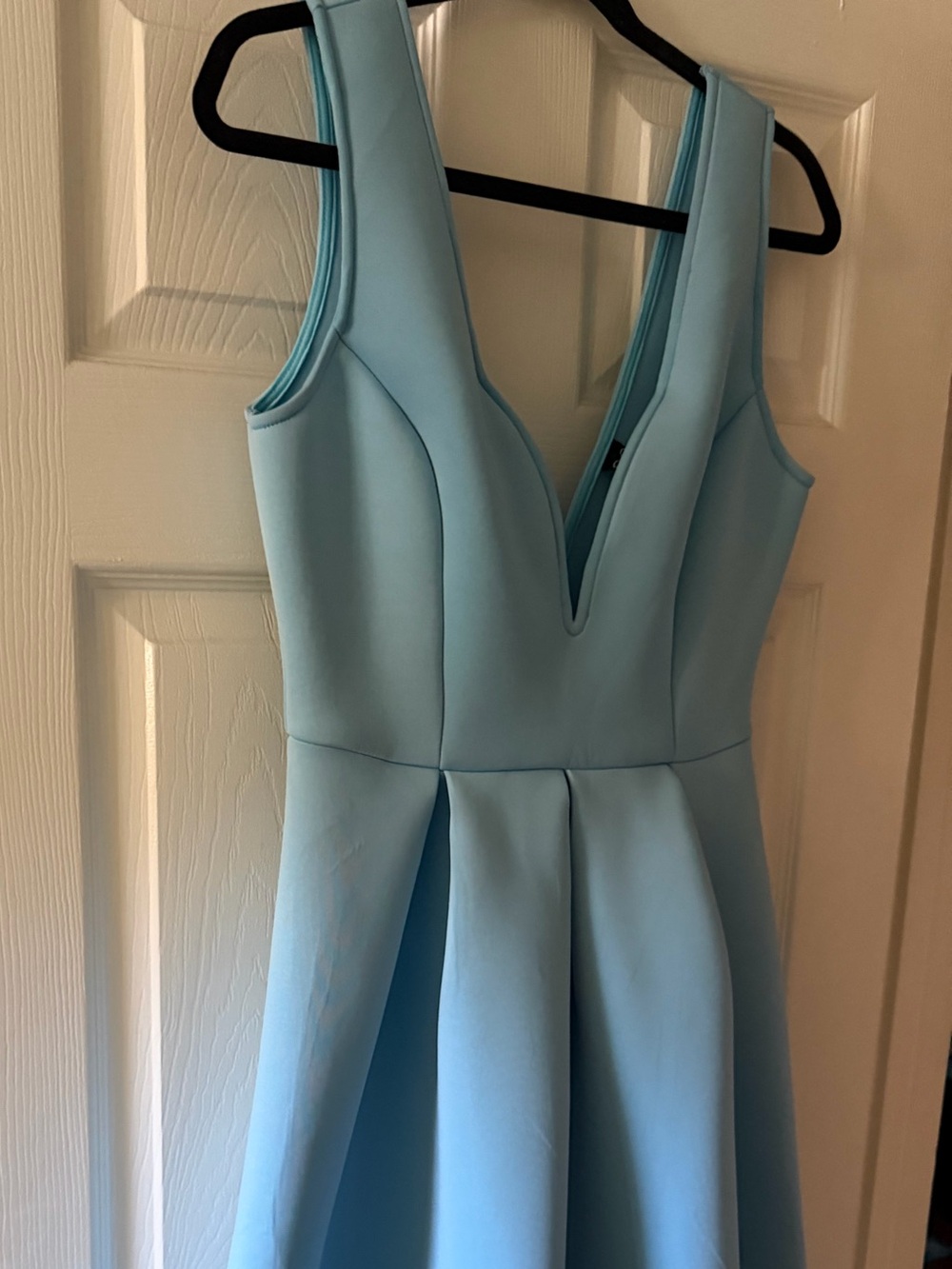 Windsor Light Blue V-Neck Pleated Mini Dress